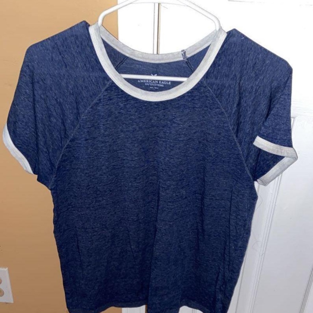 American Eagle Outfitters Navy Tee with White Trim